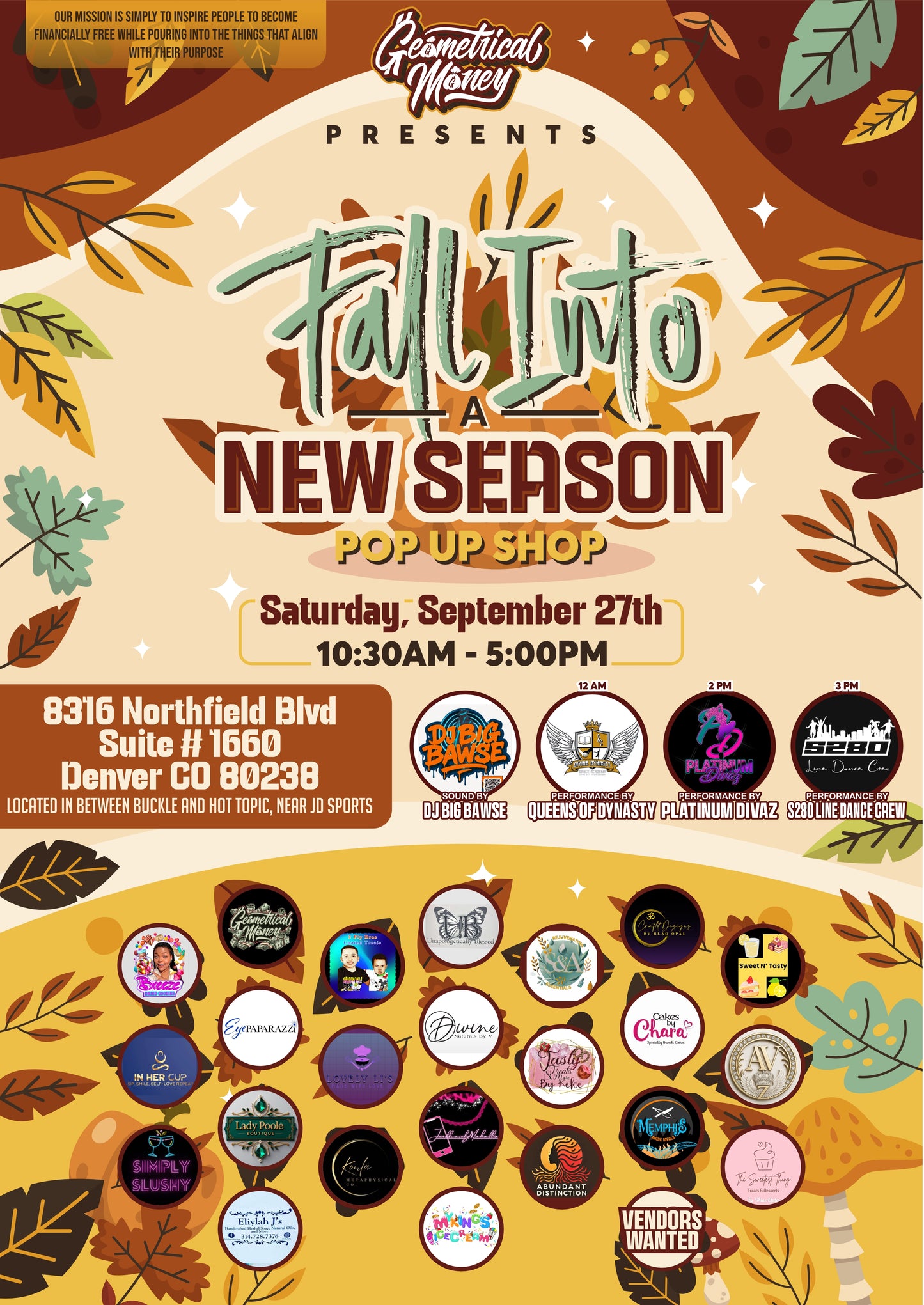 Pop up event September 27th