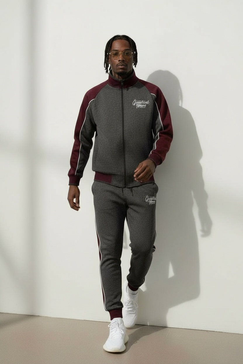 Track Suit & Tee’s Burgundy/Grey